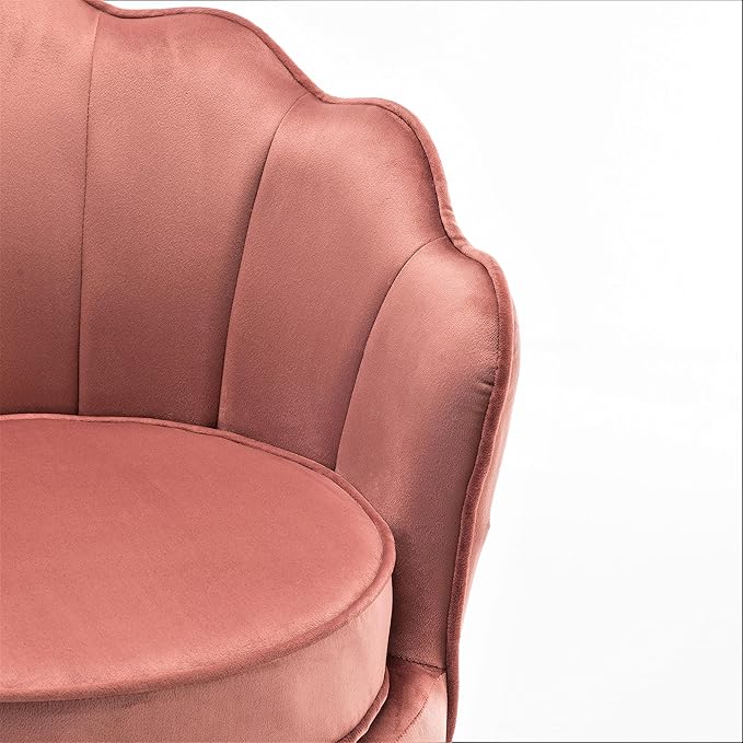 Container Furniture Direct Velvet Barrel Accent Chair with Scalloped Silhouette and Gold Metal Legs, Decorative Piece Suitable for Traditional, Modern, and Contemporary Spaces, Rose