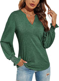 Romanstii Women's Casual V-Neck T-Shirts Loose Puff Long Sleeve Tops Tunic Blouses