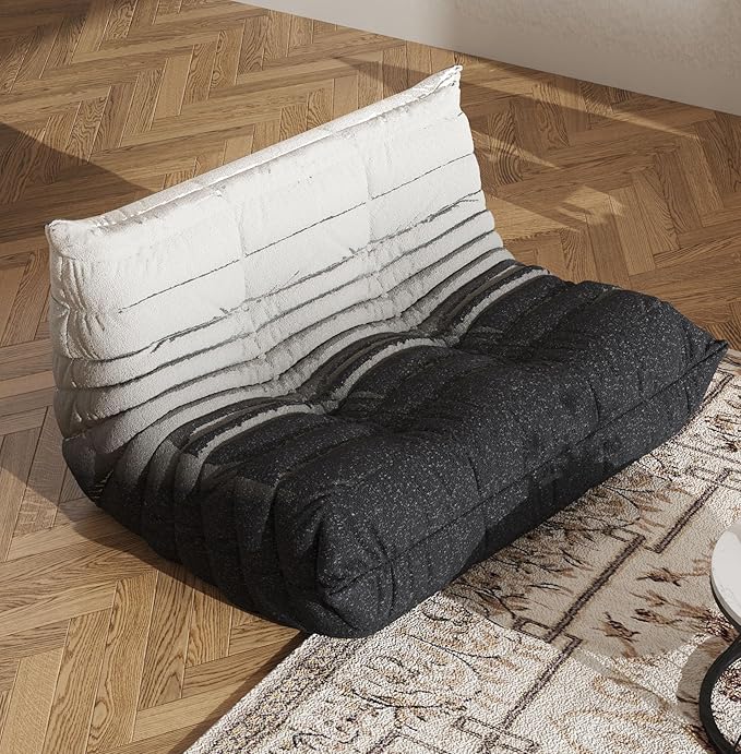 Bean Bag Chair, Fireside Chair, Large Bean Bag Chair for Adults, Bean Bag Chairs for Teens with High-Resilience Foam, Non-Slip Base Floor Lounge Sofa,Living Room (Gradient White-Black, Loveseat)