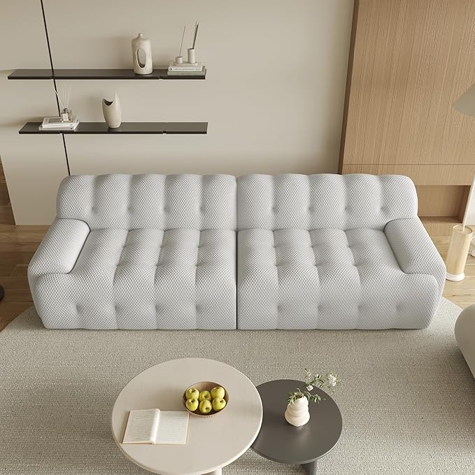 102.4inch Modular Sectional Couch,Oversized Loveseat Sofa, 3D Mesh Fabric Comfy Cloud Sofa Couches, Curved Couch for Living Room, Office, Apartment,No Assembly Required (Light Grey, 102.4")