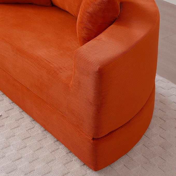 67" Round Convertible Folding Sofa Bed, Boneless Couch Loveseat, Floor Sleeper Chaise Lounge for Living Room, Apartment, Dorm, Small Spaces, Orange