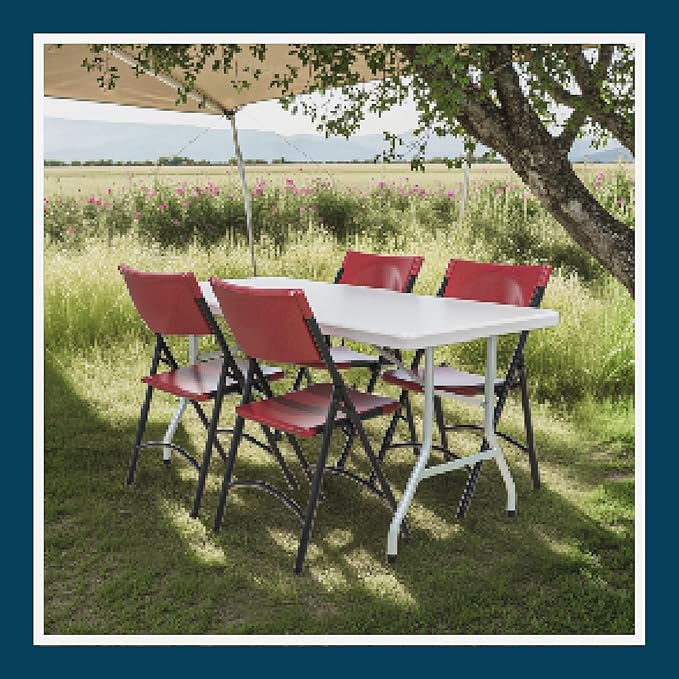 OEF Furnishings OEF600 Series High Back Folding Chairs, Blow-Molded Polyethylene Commercial-Grade Seating for Indoor and Outdoor Use, 500 lb Weight Capacity, 4-Pack (Red)