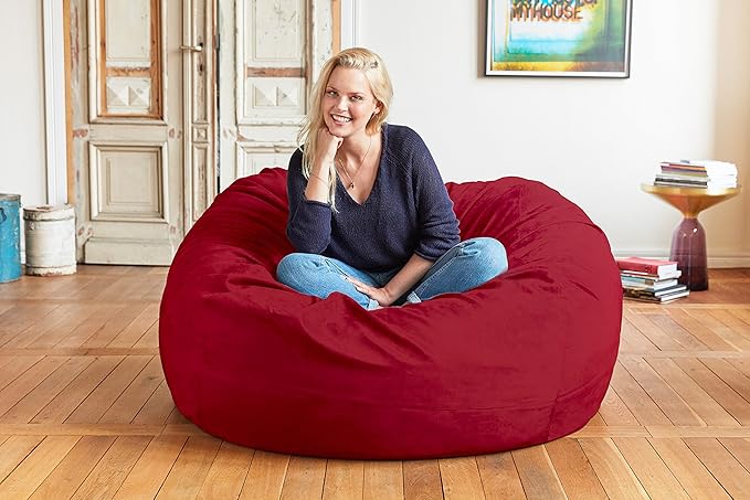 Lumaland Luxurious 4ft Large Bean Bag Chair with Microsuede Cover - Ultra Soft, Foam Filling, Washable Bean Bag Sofa for Kids, Teenagers, Adults, Pets - Sack Chair for Dorm, Kid's Room - Red