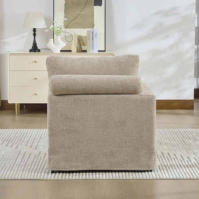 KEIKI 60" Chaise Lounge Chair Indoor, Modern Deep Seat Sofa Bed, Corduroy Couch with Cushions, Single Sleeper Chair for Living Room, Bedroom, Apartments, Taupe (Left Side)