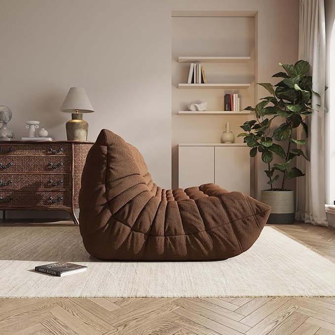 Bean Bag Chair, Oversized Bean Bag Chair for Living Room, Fireside Chair for Adults with Memory Foam Filled, Big Accent Lounge Floor Sofa for Reading, Relax, No Assembly Required. (Coffee 3-Seater)