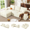 WESTSETLUX 108” Cloud Sectional Sofa Couch with High-Seat, Corduroy Modular Sofa with Oversized Chaise, High-Back Modern L-Shaped Couches for Living Room, No Assembly Required (White)