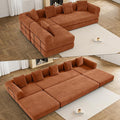 DAMAIFROM 157" Convertible Sleeper Sofa Bed Set with Pillow, 4-in-1 Corduroy Folding Mattress Boneless Couch with Fixed-Shape Frame, Fold Out Floor Sofa Cama Lounge Couch for Living Room, Orange