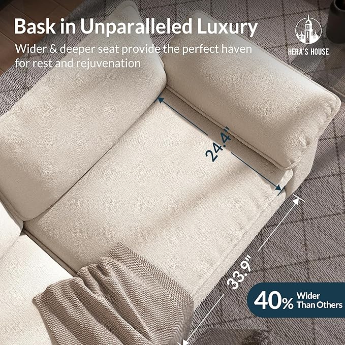 HERA'S HOUSE 3 Pieces Modular Sectional Sofa Sets, Oversized Couch Set with Loveseats and Armchair, Comfy Cloud Couches with Throw Pillows, 6-Seater Deep Seat Sofa for Living Room, Chenille Beige