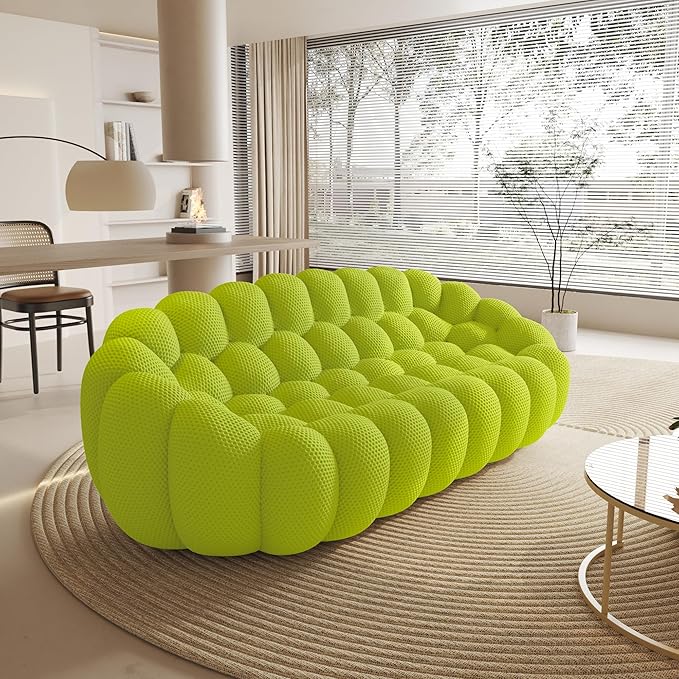WJShome Bubble Sofa Couch,98'' Modern Curved Sofas for Living Room, 3 Seater Lazy Floor Sofa, Large Bean Bag Chair,Deep Seat Floor Sofas Chair Lounge for Office, Apartment (Lemon Green)