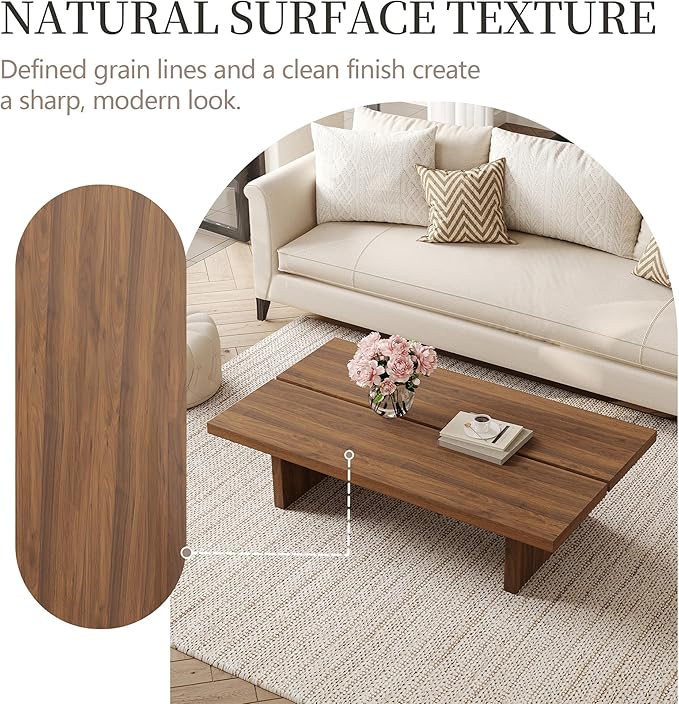 Modern Rectangle Coffee Table, Wood Living Room Table, Walnut Brown Japanese Tea Table for Home Office Apartment, 47.24"