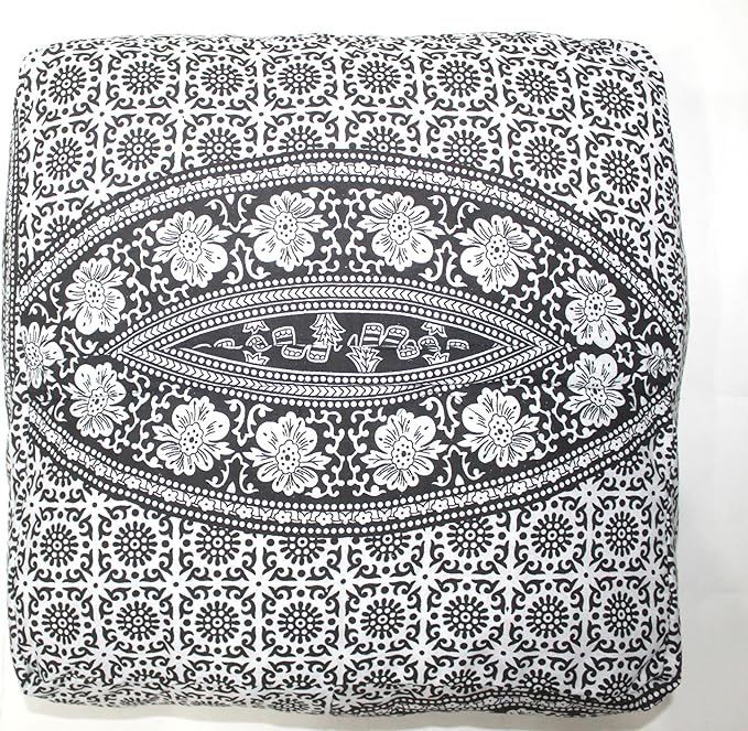 CRAFT KALA Black Elephant Flower Large Hippie Mandala Meditation Floor Ottoman Pillow Cushion Pouf Cover Square Poufs Bohemian Floor Cushion Case Outdoor Fireplace Living Room Decor Cover 16" Square