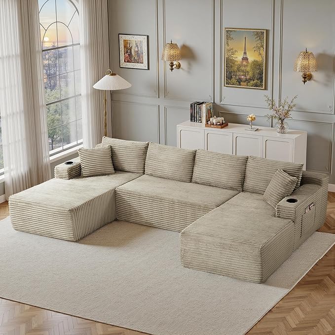96" Sectional Couches for Living Room Cloud Couch Sofa with L-Shape Upholstered Boneless Couchs Modern Modular Sectional Couch with Chaise (Camel, 133" W+U Facing Chaise)
