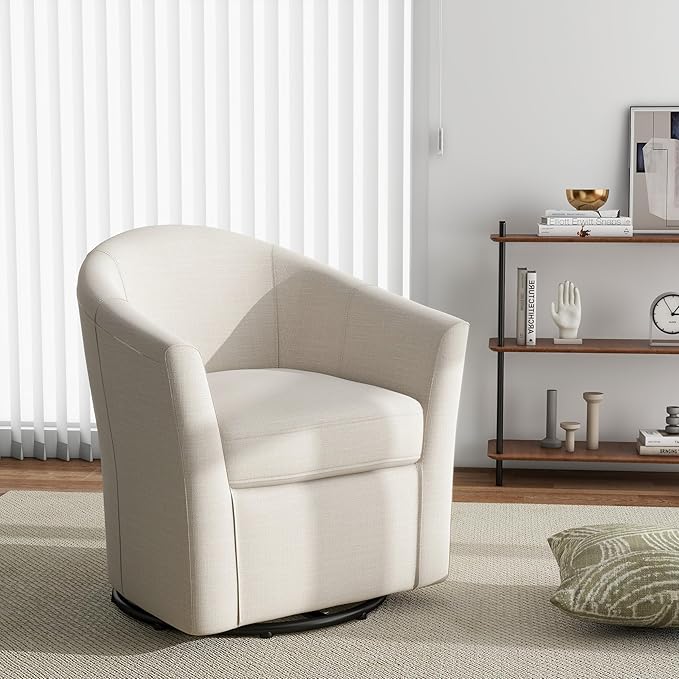 DREAMSIDEA Swivel Accent Chair Armchair, Modern Round Single Sofa Seating Comfy Reading Barrel Chairs for Living Room Bedroom (Beige, Set of 1)