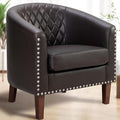 PrimeZone Barrel Chair, Comfy Accent Chair, Faux Leather Living Room Chairs Club Chair with Cushion, Nailhead Trim and Diamond Mesh Backrest, Reading Chair for Bedroom Waiting Room Office, Brown