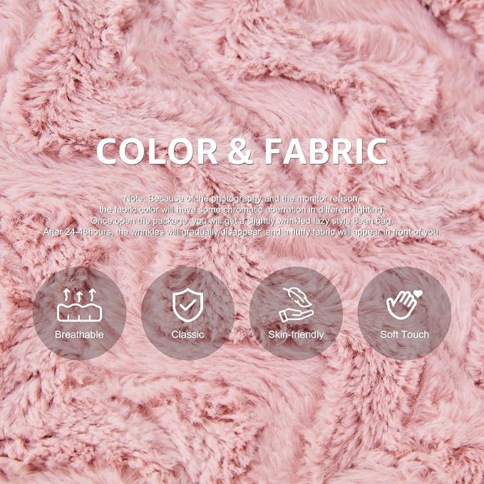 Bean Bag Chairs for Adults Giant Bean Bag Chair Memory Foam BeanBag Chair Bean Bag Sofa with Filler Faux Fur Fireside Beanbags Lazy Sofa for Living Room Bedroom Office (Pink Chevron, Single)