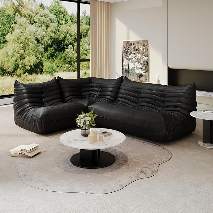 Bean Bag Chair Fireside Chair Lazy Floor Sofa, Faux Leather Giant Corner Bean Bag Sofa, High-Resilience Memory Foam Armless Foam Lounger Tatami Recliner Couch for Living Room Bedroom Dorm Office
