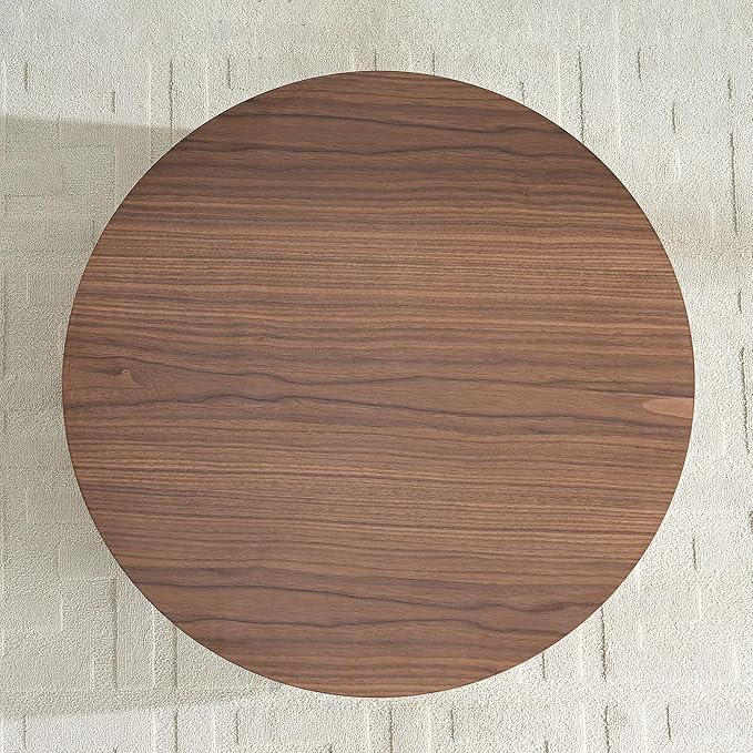 31.49'' Round Coffee Table with Storage Small Coffee Table for Apartment, Modern Living Room Coffee Table with Sturdy Pedestal (Walnut, Ø31.49 x 13.77 with Storage)