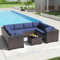 Kullavik 9PCS Outdoor Patio Furniture Set PE Wicker Rattan Sectional Sofa Patio Conversation Sets,Navy Blue