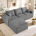 113" Modular Sectional Sofa, Compression Sofa with Deep Seat, Convertible L Shape Couch with Ottoman, Upholstered Couches for Living Room Bedroom,No Assembly Required (Grey Corduroy, 113" L Shape)