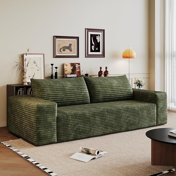 71" Loveseat Sofa in a Box,Plush Corduroy Fabric Deep Seat Couch,No Assembly Required,Space-Saving Design,Comfy Seater Sofa for Living Room, Apartment, Bedroom & Office,Modern,Green