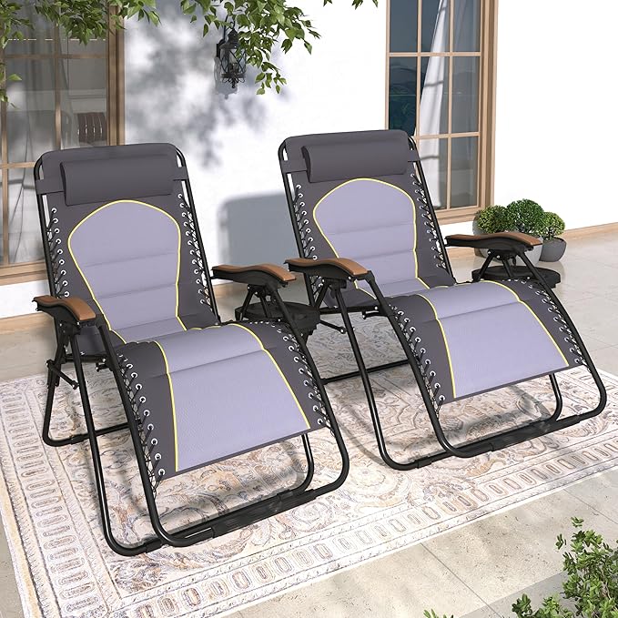 Sophia & William XL Zero Gravity Chair (2 Pack), Oversize Gravity Recliner Lounge Chair with Free Cup Holder, Supports 400 LBS (Grey)
