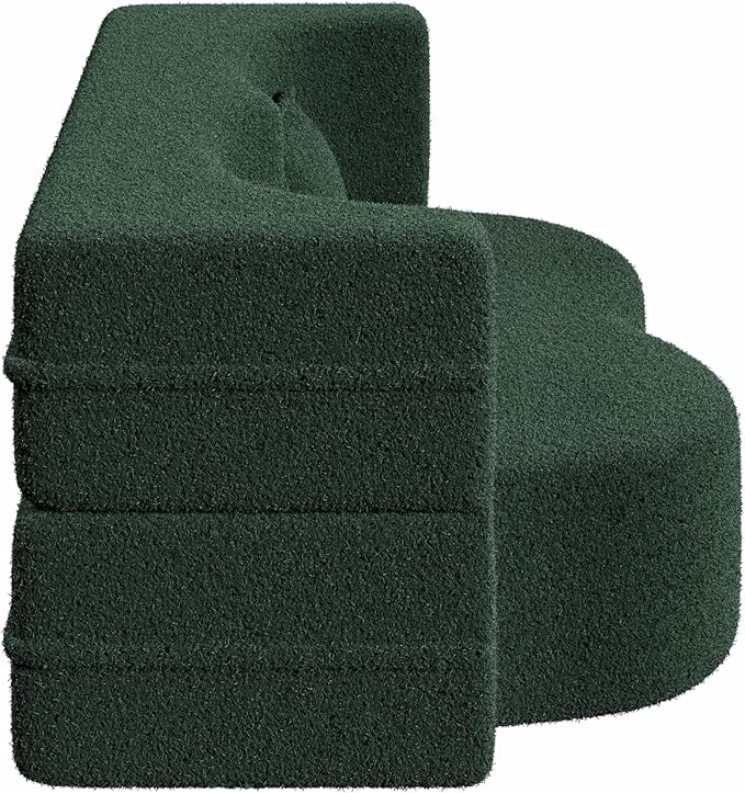 SZLIZCCC 78'' Modern Floor Sofa Bed, Convertible Teddy Fabric Sleeper with 2 Pillows, Modern Teddy Fabric Floor, Foam Folding Mattress for Living Room, Guest Bed, Playroom & Small Spaces (Green)