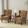 DREAMSIDEA Accent Chair, Upholstered Armchair with Button Tufted High Back & Solid Wood Legs, Comfy Wingback Reading Single Sofa Chair for Small Spaces, Living Room, Bedroom (Brown, Set of 2)