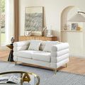 mikibama Modern Teddy Loveseat Sofa, 60 Inch Sectional Sofa Couch, Luxury 2 Seater Deep Couch with 2 Pillows and Gold Metal Legs for Living Room, Bedroom, Apartment (White)