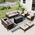 Sophia & William Patio Furniture Set with Fire Pit Table & Swivel Chairs, 10 Piece Outdoor Sectional Furniture Wicker Modular Sofa Couch, Conversation Set for Deck Backyard Lawn, Beige