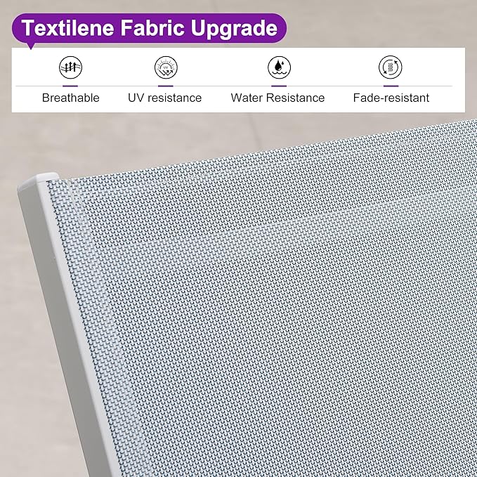 PURPLE LEAF Outdoor Chaise Lounge Chairs Set of 2 White Aluminum Lounge Chair Five-Position Adjustable Chaise Lounge with Wheels and Table for Pool Deck Patio, Mixed Color