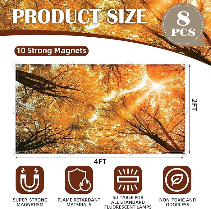 8 Pcs Fluorescent Light Covers - 4 x 2 Feet Covers for Ceiling Lights, Magnetic Light Filters for Classroom, Office, Hospitals, Home
