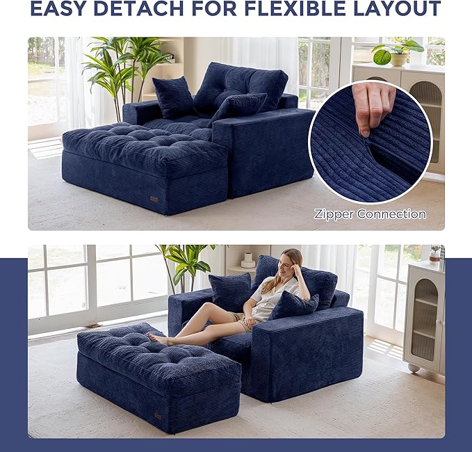 MAXYOYO Sectional Sofa Couch and Chaise Lounge, L Shaped Modern Cloud Couch with Ottoman, Comfy Sofa with Layered Cushion, Tufted Upholstered Sleeper Chair for Living Room, No Assembly Required