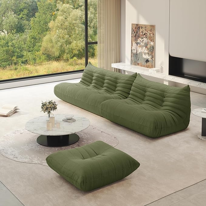 Bean Bag Chair for Adults, Fireside Chair Lazy Floor Sofa, Modern Corduroy Fabric Caterpillar Sofa Couch, Armless Foam Lounger Tatami Recliner Bean Bag Couch for Living Room Bedroom Dorm Office