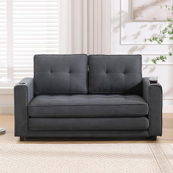 oaaktu 57-Inch Velvet Full Size Sleeper Sofa Couch with Pullout Bed,Convertible Pull Out with Golden Decorative Strip and Adjustable Backrest for Small Spaces,Apartment, Guest Room, RV (2325dark gray)