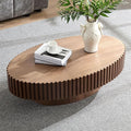 43.7'' Oval Wood Table,Modern Handcraft Drum Coffee Table for Living Room, Small Coffee Table with Sturdy Pedestal(Walnut, L43.7 x W24.8 x H13.38)