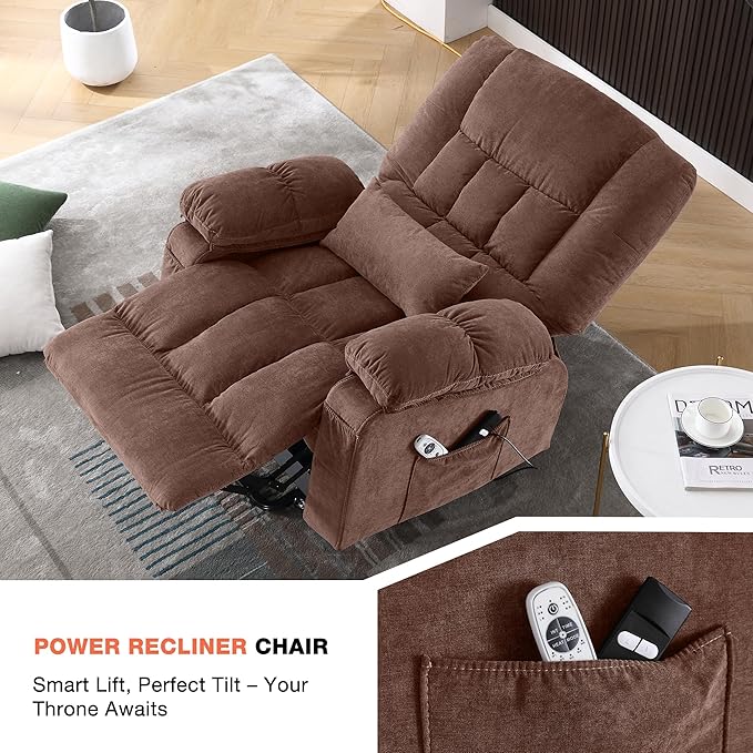 Power Lift Recliner Chair for Elderly with Vibration Massage and Lumbar Heating, Electric Lift Recliner Single Sofa with Side Pocket and USB Charge Port for Living Room