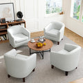 DREAMSIDEA Accent Barrel Chair, Upholstered Faux Leather Club Chair with Nailed Trim, Comfy Reading Armchair for Living Room Bedroom Reception Room Office (White, Set of 4)