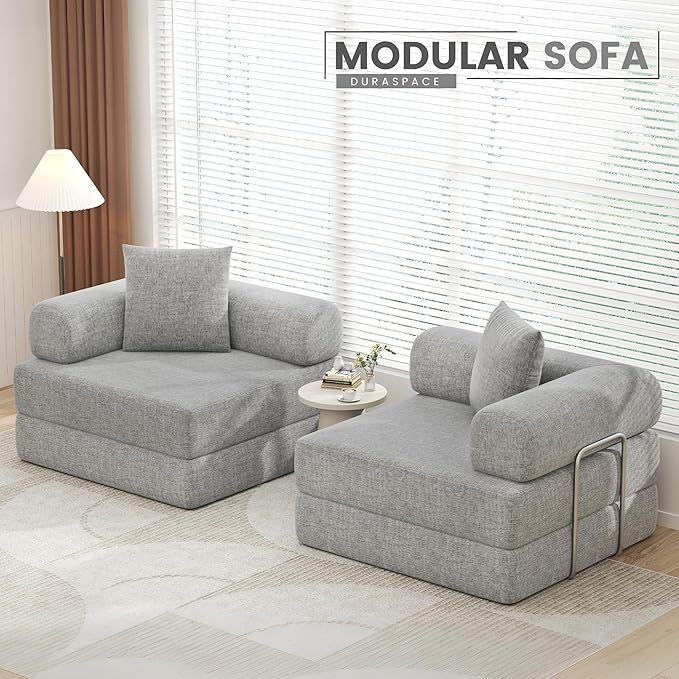 DURASPACE 78'' Folding Convertible Sofa Bed Boneless Foam Sectional Couches with Fixed-Shape Frame, Modular Floor Sleeper Sofa for Living Room (Chenille Gray)