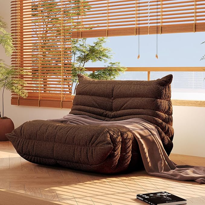 Bean Bag Chair Lazy Floor Sofa, Giant BeanBag Fireside Chair with Memory Foam Filled, Soft Bean Bag Comfy Couch for Teens Adults, Non-Slip Base Floor Lounge Chair, Living Room, Bedroom (Brown, Single)