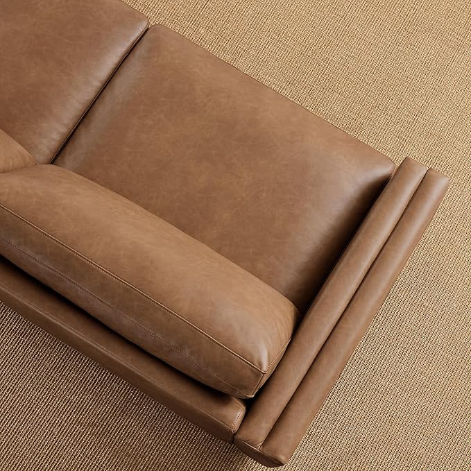CHITA 153" Super Large Luxury U Shape Convertible Sectional Modular Sofa, Down Filled Modern Sofa, Deep Seat Cloud Couch, 6 Seat Couch with Chaise, 2 Ottomans, Solid Wood Leg, Faux Leather in Camel