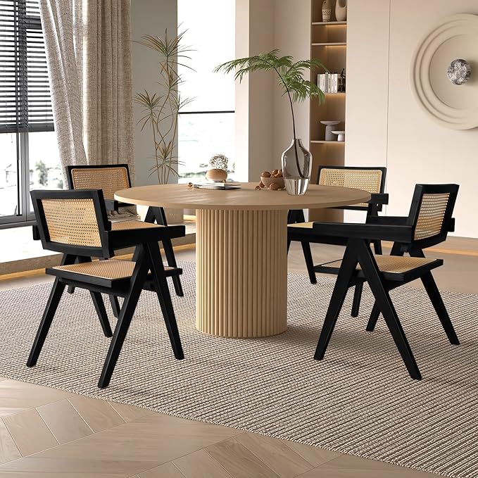 Rattan Dining Chairs Set of 6, Kitchen Chairs Cane for Dining Room, Black