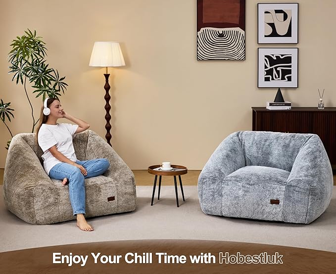 Hobestluk Bean Bag Chairs for Adults Giant Bean Bag Chair with Memory Foam Filling, Adult Beanbag for Bedroom, Living Room(Brown Two-Tone)