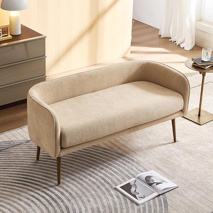 Bedroom Bench with Low Back,Inside Metal Frame (Beige)