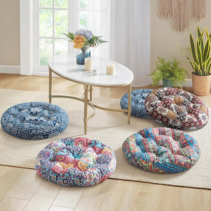 Codi Meditation Floor Pillow, Boho Pillows Seating for Adults and Kids, Large Round Cushion for Yoga Living Room Tatami Sitting, Memory Foam Added, 22x22 Inch, Multi Blaidiere