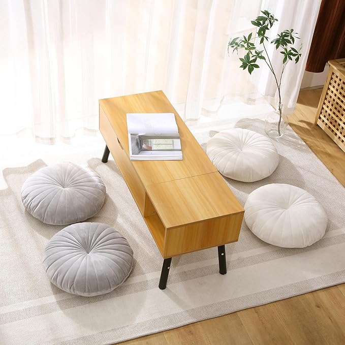 Floor Pillow Meditation Cushion Round Large Floor Pillows Seating for Adults, Velvet Thick Floor Cushions for Yoga Living Room Balcony Outdoor Tatami 18inch（Beige）