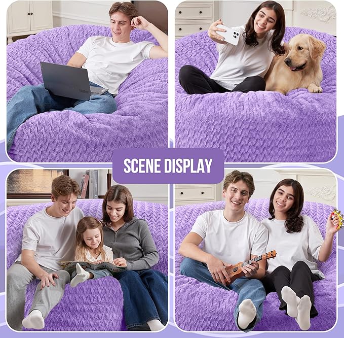 6FT Bean Bag Chair,Giant Bean Bag Chairs for Adults,Big Bean Bags with Memory Foam Filled, Large Beanbag Chairs with Chevron Plush Cover-Purple