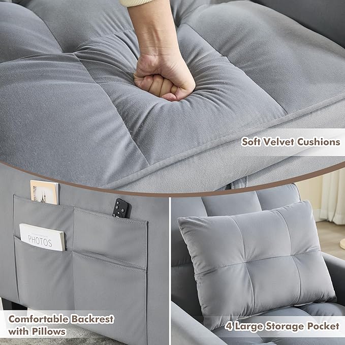 choairy Convertible Sleeper Chair, 3 in 1 Sleeper Chair Bed Pull Out Sofa Bed Chairs, Velvet Single Sofa Beds with Adjustable Backrest for Adults Reading Living Room, Bedroom, Dark Grey