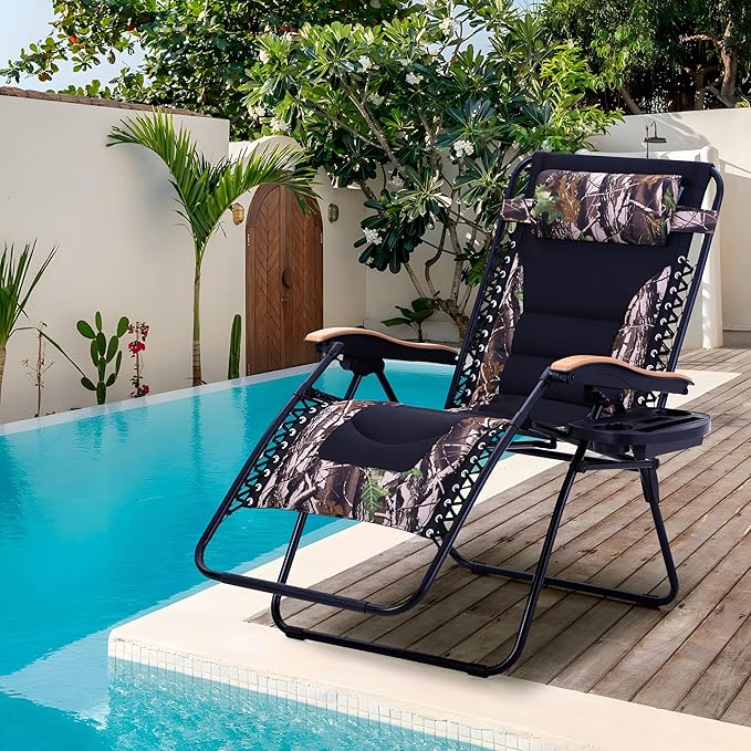 Sophia & William Oversize Zero Gravity Chair, Padded Recliner with Free Cup Holder, Supports 400 LBS (Camouflage)
