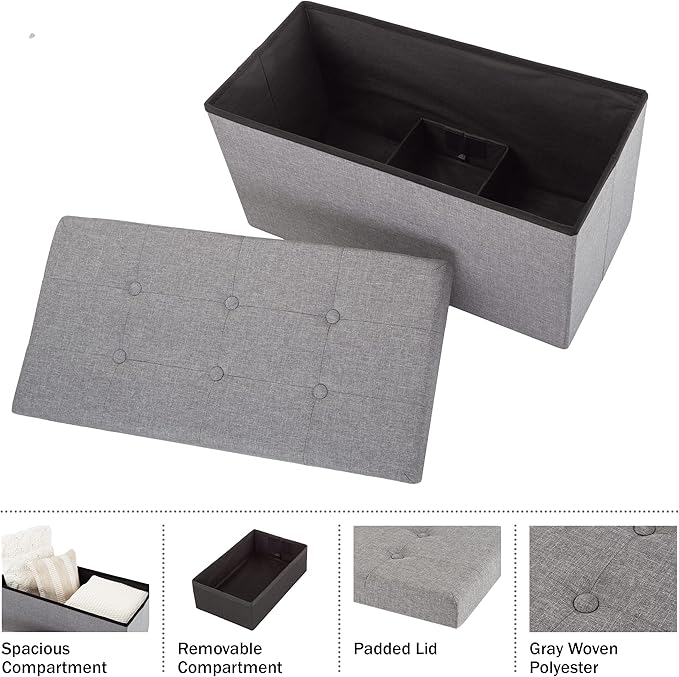 Lavish Home Storage Ottoman ' Folding Foot Rest Toy Chest or Shoe Bench Organizer with Removable Bin