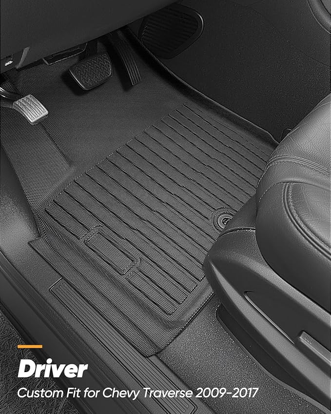 All Weather Floor Mats & Cargo Liner Custom Fit for Chevy Traverse 2009-2017 (Only Fits Captain's Chairs), Front 2nd Backrest Trunk Mats for Buick Enclave 2009-2017, TPE Anti-Slip Car Accessories
